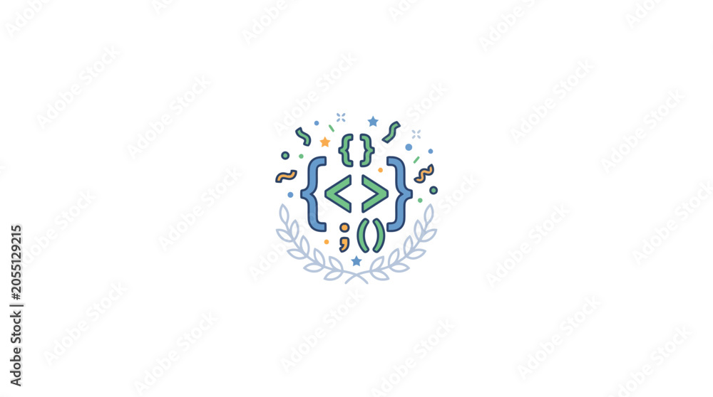 Fototapeta premium Abstract Coding and Programming Icon with Decorative Elements