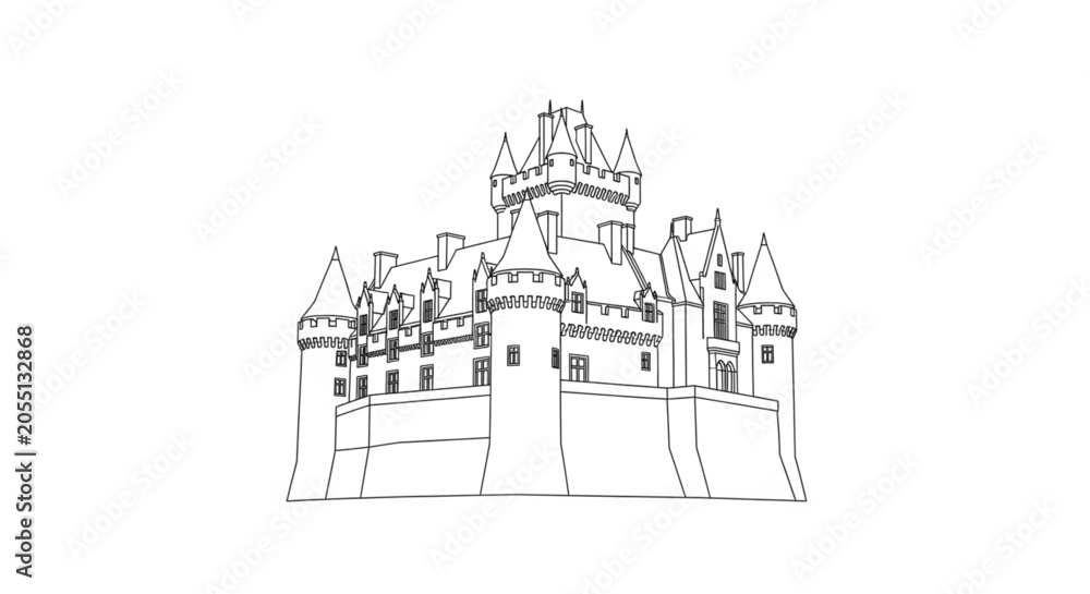 Fototapeta premium Medieval Castle Architecture Design Drawing.