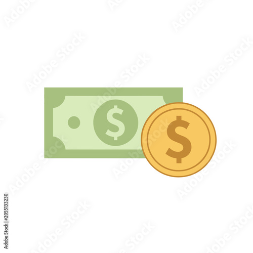 Dollar Bill and Coin Money Icon Vector Illustration, Isolated Transparent Background for Finance Business Technology Concept