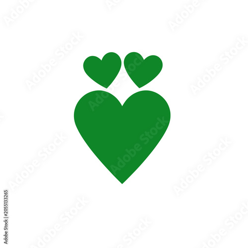 Green Heart Icon with Two Smaller Hearts Above, Isolated Vector Illustration for Love and Affection Concepts