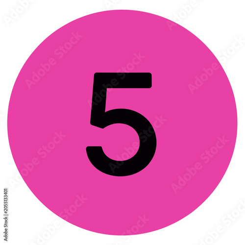 Number Five Icon, Bold Black Digit on Vibrant Pink Circle, Isolated Vector Graphic for Digital Design and User Interface