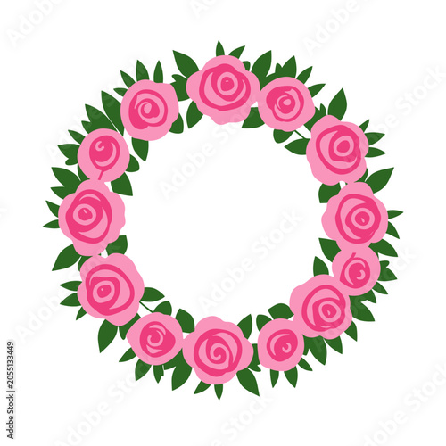 Pink Rose Wreath Floral Decoration Vector Illustration, Isolated Transparent Background for Wedding or Spring Design Projects