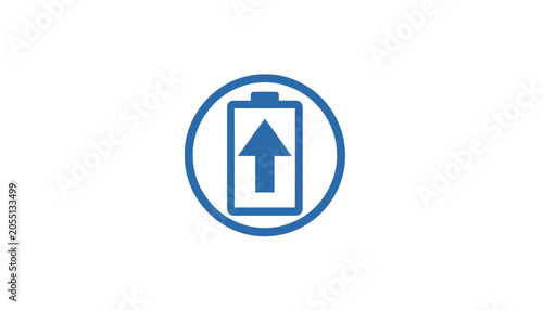 Upload Battery Icon Vector Symbol, Isolated Blue Arrow for Data Transfer and Charging Status in Digital Interface