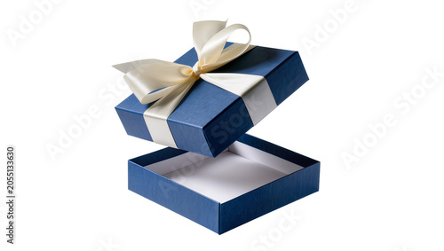 Quadro su tela Isolated open blue gift box with creamy gold ribbon for special occasions and su