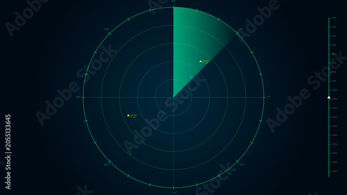 Fotografía Green submarine sonar interface background with sweeping radar beam