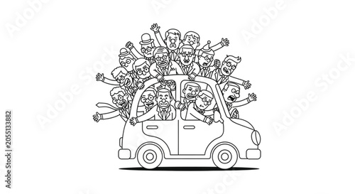 People Packed into a Small Car.