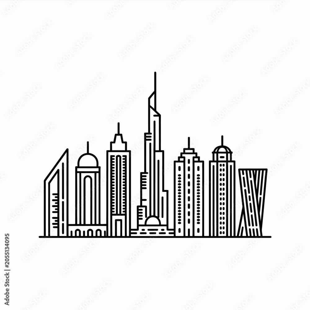 Fototapeta premium Minimalist line art illustration of a modern city skyline