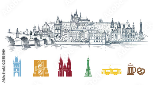 Photos Prague city skyline panorama with historic landmarks and symbols