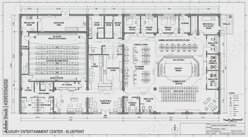 Obraz na płótnie Architectural floor plan blueprint of a luxury entertainment center