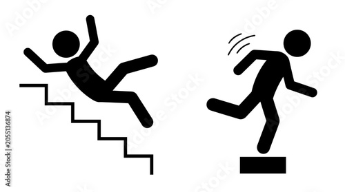 Stick figures slipping and falling down stairs or a step