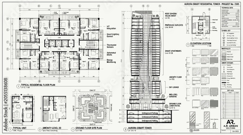 Fotografie Residential tower architectural plans and sectional details