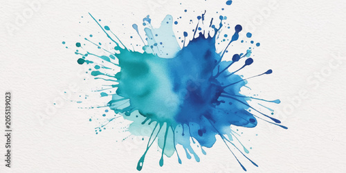 Schilderij op canvas Blue watercolor ink splashes and paint splatter background