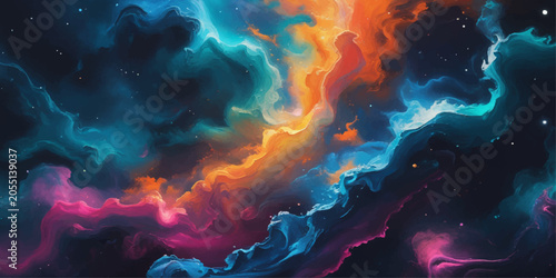 Cuadro en lienzo Abstract colorful fractal background with fiery smoke clouds and glowing space l