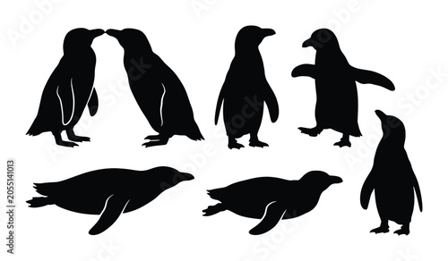 Fotografía Penguin Silhouettes Vector Set, Antarctic Birds Collection, Wildlife Animal Grap