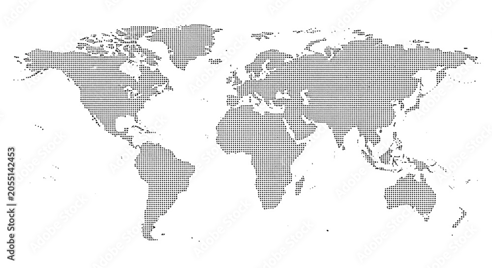 Fototapeta premium Gray World Map on White Background.