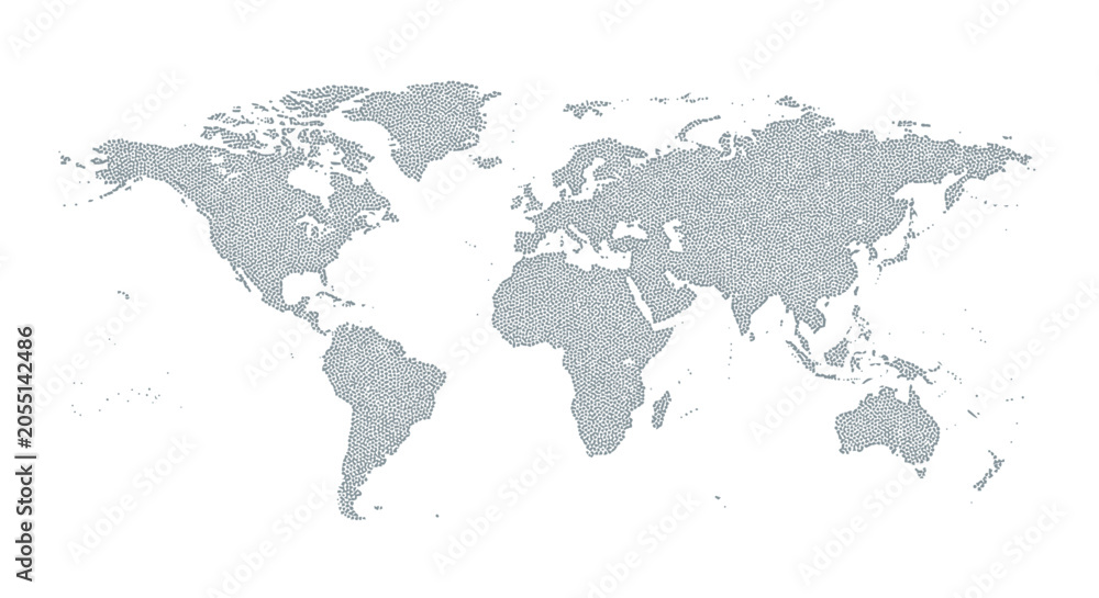 Fototapeta premium Gray World Map on White Background.