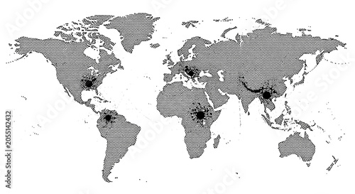 Картината върху платно Gray World Map with Black Dots.