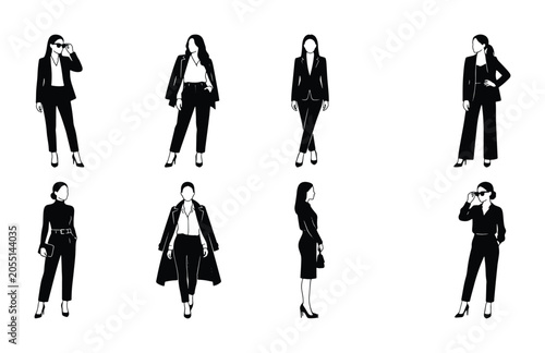 Fotografía Business Woman Vector Icons, Professional Female Figures, Corporate Attire Silho