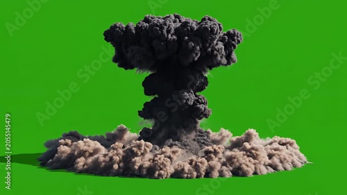 Volcanic eruption sequence showing smoke and ash cloud formation with green background, illustrating explosive activity and ash dispersion in three distinct frames