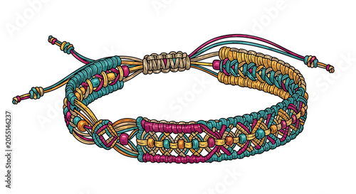 Colorful handmade macrame friendship bracelet with braided patterns