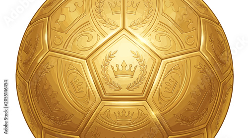 Close up of a golden football trophy ball with crown pattern