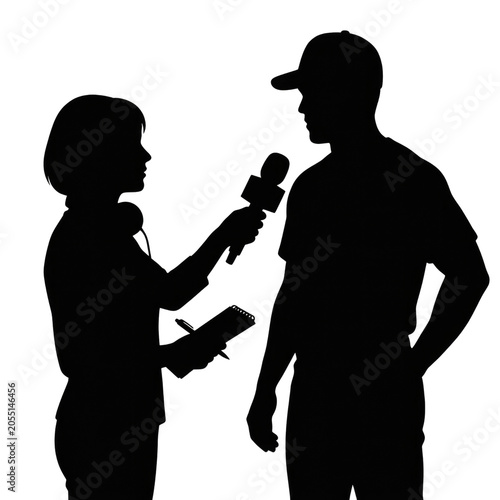 Silhouette of Reporter Interviewing Man in Baseball Cap