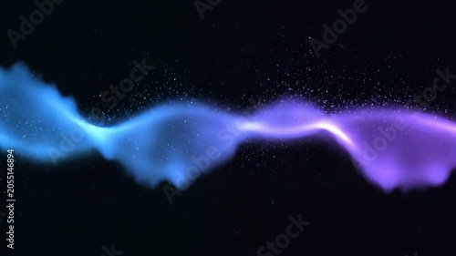 Colorful wave of blue and purple light particles flowing smoothly across a dark background, creating a mesmerizing visual effect with dynamic motion and energy