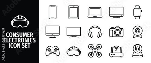 Cuadro en lienzo Set of consumer electronics icons, including smartphone, tablet, laptop, compute