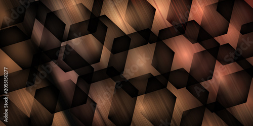 Cuadro en lienzo Abstract geometric background with dark hexagonal shapes and copper light