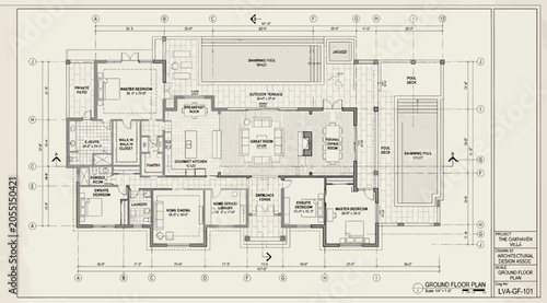 Foto Detailed architectural ground floor plan of a luxury villa featuring a swimming
