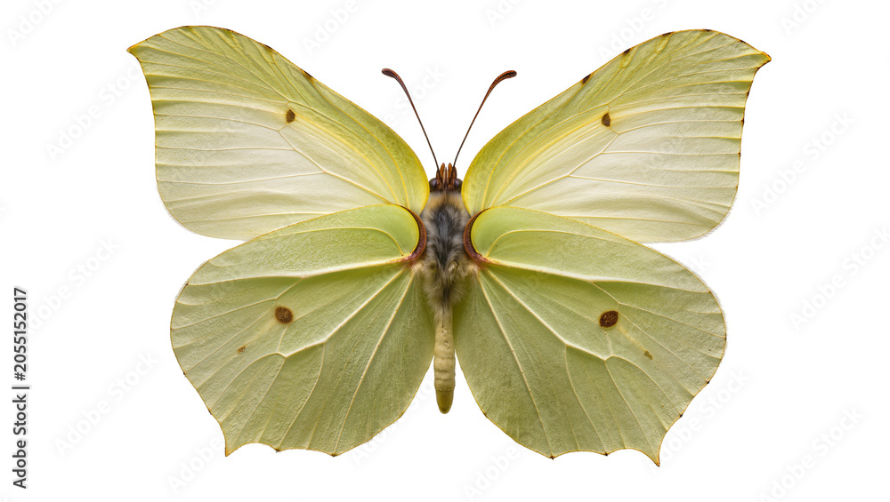 Αυτοκόλλητο Isolated bright yellow-green brimstone butterfly, a delicate and vibrant insect specimen