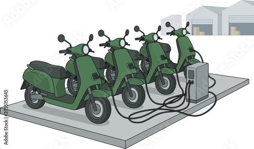 фотографія Electric delivery scooters charge at a depot