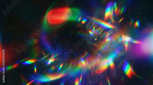 Abstract colorful light refraction and rainbow lens flare.