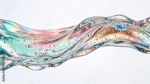 Abstract iridescent liquid wave with air bubbles.