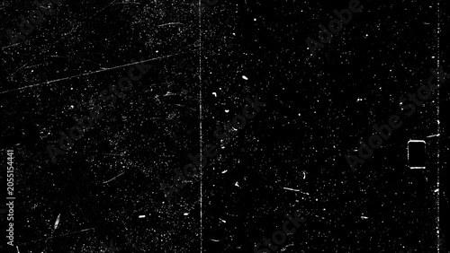 Black and white distressed film negative texture with heavy dust, grain, and hair scratches. Vintage grunge overlay background featuring retro cinematic noise and a dark damaged surface.