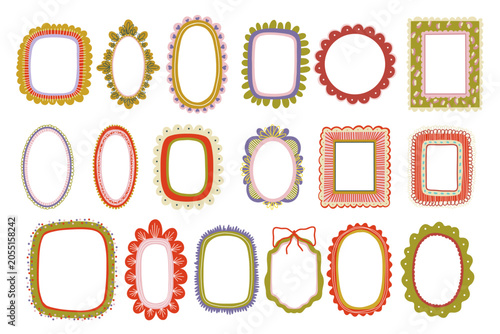Folk Art Floral Frames and Decorative Botanical Elements	