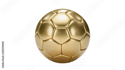 Isolated gold soccer ball trophy or championship award with reflective metallic surface