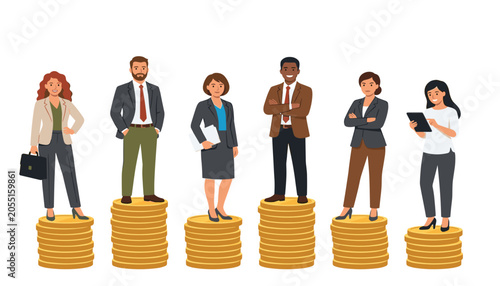 Bild auf Leinwand Corporate team salary level finance vector illustration set