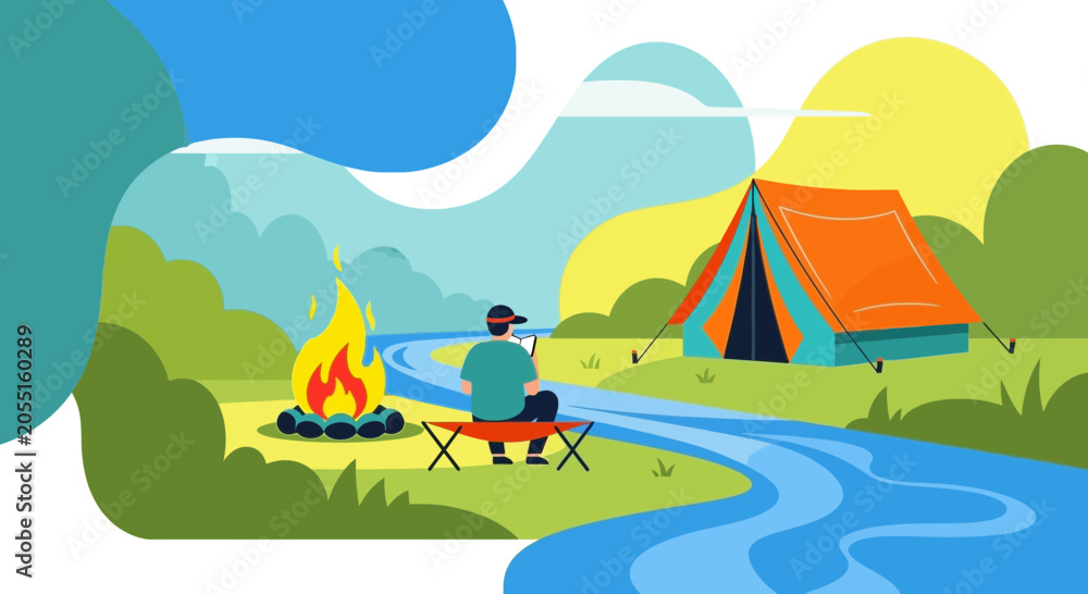 Obraz premium CampingByCampfireScenicOutdoorAdventureRelaxation