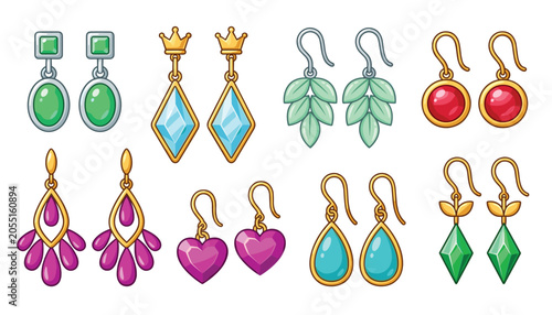 Konstfotografi Fashion jewelry earrings collection vector illustration set