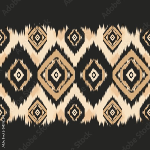 Seamless Traditional Ikat Pattern in Black , Beige and Cream, Ethnic Textile Background for Fabric and Wallpaper