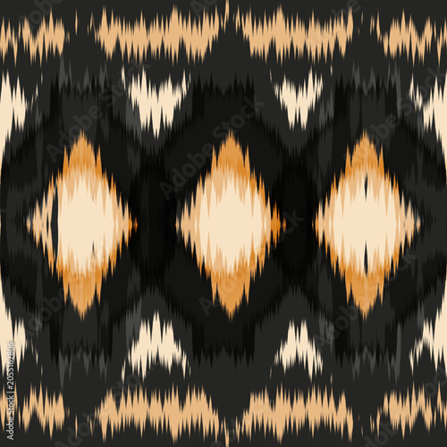 Seamless Oriental Ikat Design with Geometric Ethnic Motifs in Earth Tone Colors
