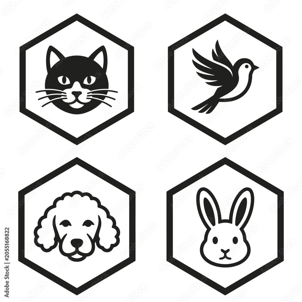 Fototapeta premium Black and white animal faces.