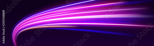 Fotografía Bright laser streaks race along an abstract highway with glowing neon reflections