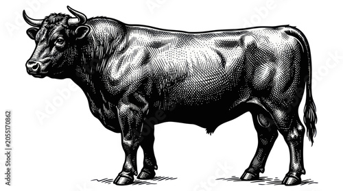 Fotografía Powerful muscular bull in vintage engraving style
