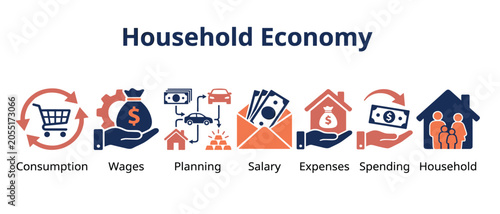 Tablou pe pânză Household economy business icon set