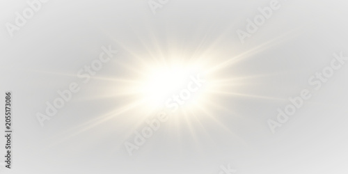 Brilliant lens flare with realistic glowing circles and soft golden light rays. Transparent optical effect designed as high quality PNG illustration.