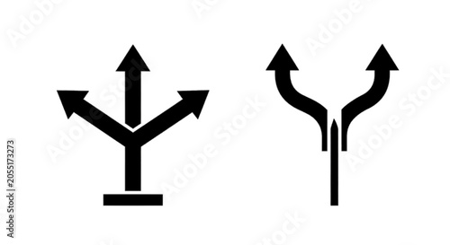 Minimal black silhouette icon, simple flat vector, bold black shape, no, no shading set of black arrow icons representing choices and directions on a, flat icon style