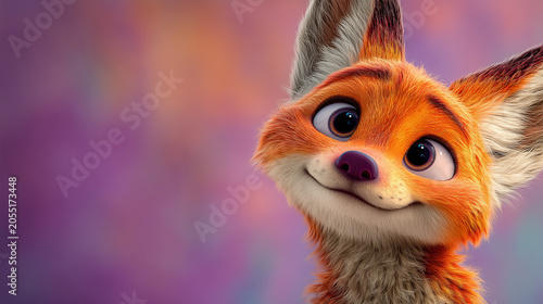 A cute, fluffy red fox in the background, with space for text