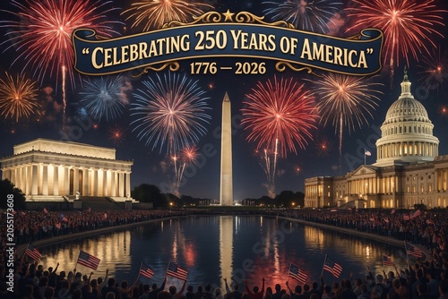 Fireworks display over washington d c with the capitol building and washington monument celebratory scene america american celebration commemoration firework